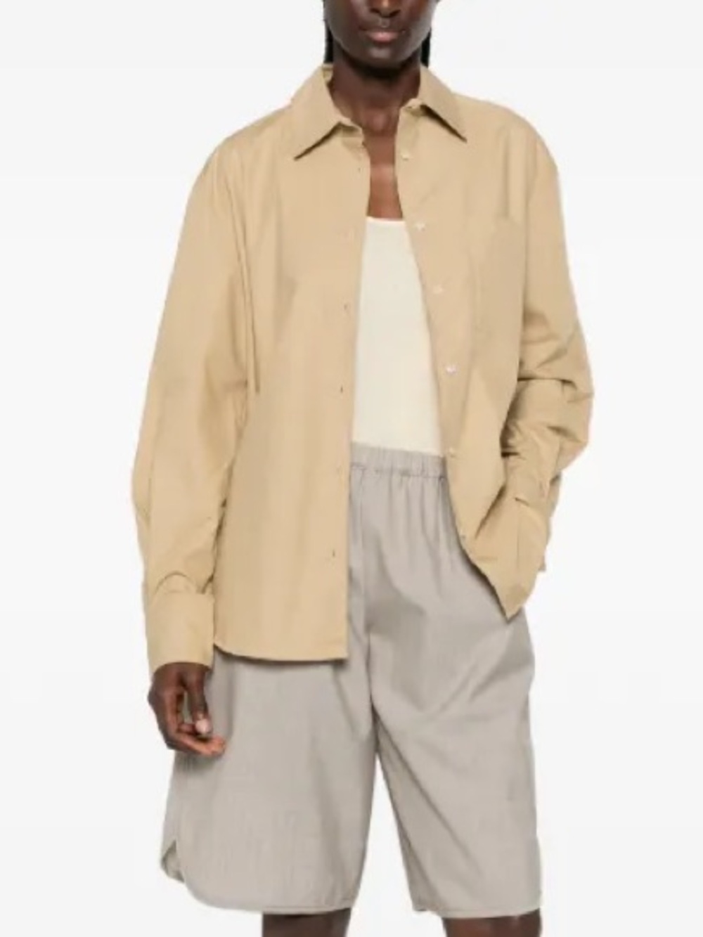 The Frankie Shop Oversized 100% Cotton Poplin Button Shirt Beige Tan Size Medium